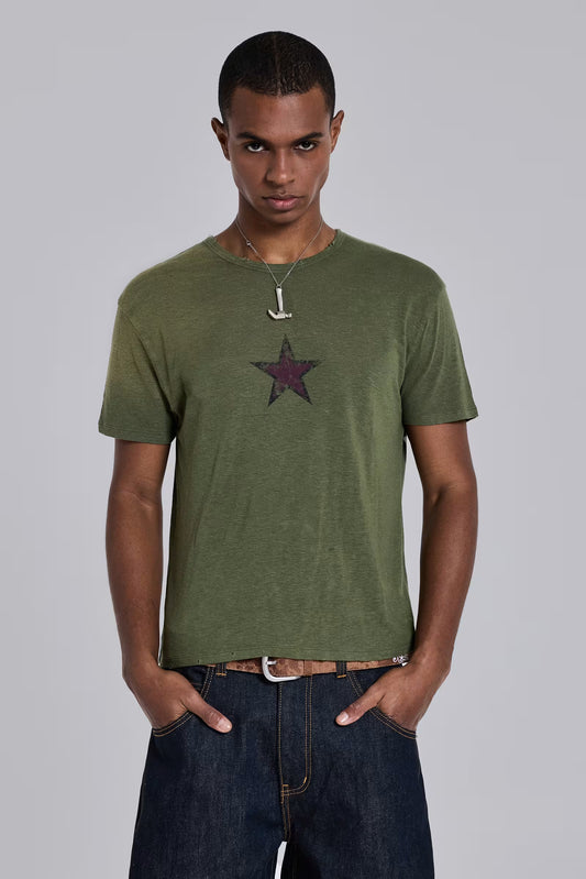 Jaded London Green Star Sun Faded T-Shirt