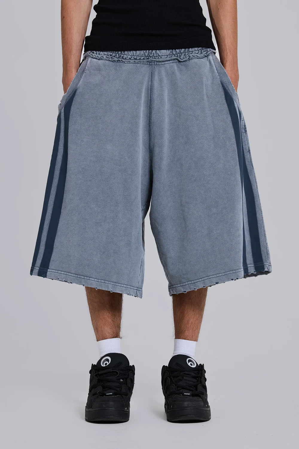 Jaded London Washed Grey Sporty Stripe Monster Jogger Shorts
