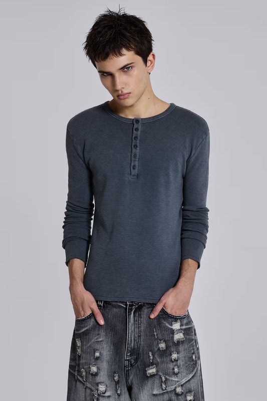 Jaded London Charcoal Waffle Henley Top