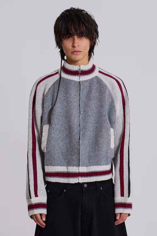 Jaded London Grey Team 85 Knitted Bomber Jacket