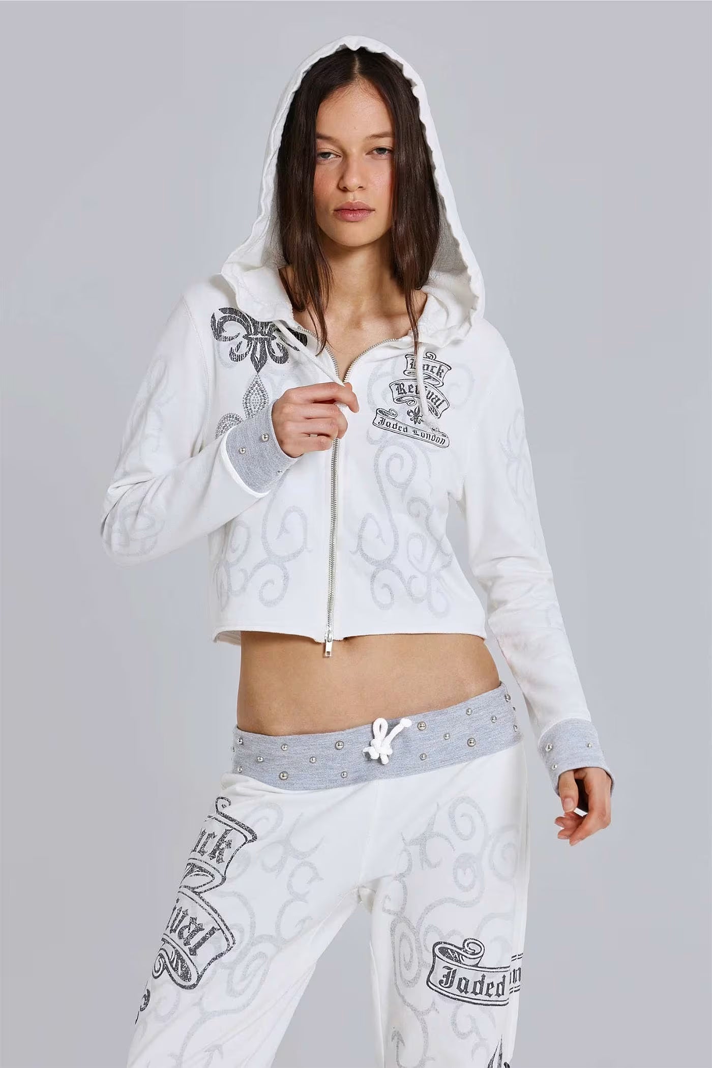 Jaded London Rock Revival Graphic Studded Hoodie