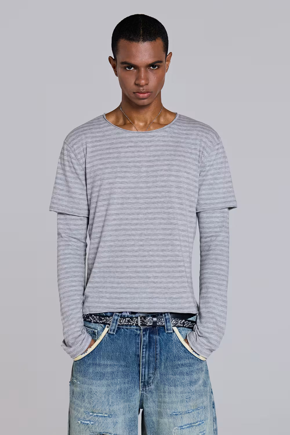 Jaded London Line Double Layer Long Sleeve Top