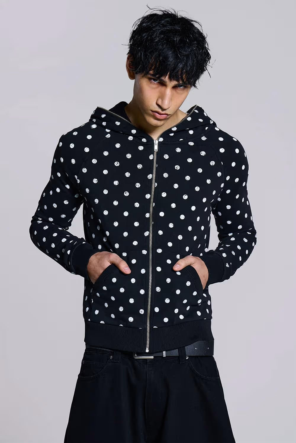 Jaded London Mono Black Polkadot Hoodie