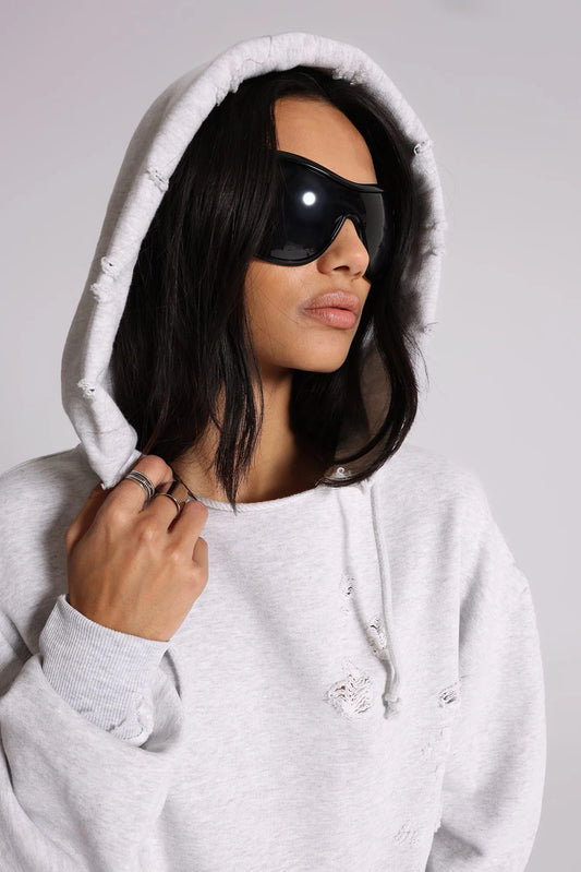 Jaded London Pullover Bitten Hoodie in Grey Marl