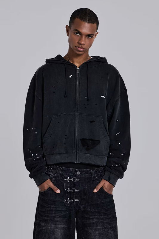 Jaded London Sun Faded Waffle Lined Zip Hoodie
