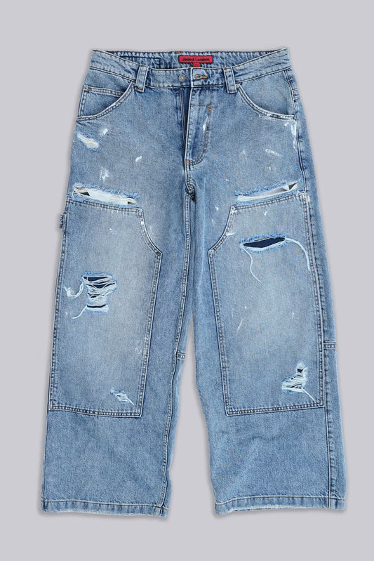 Jaded London Blue Vintage Distressed Carpenter Jeans