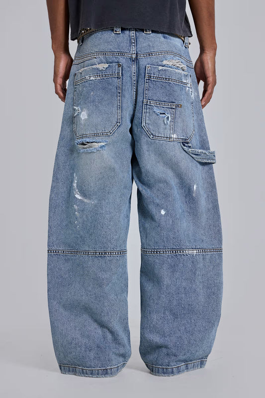 Jaded London Blue Vintage Distressed Carpenter Jeans