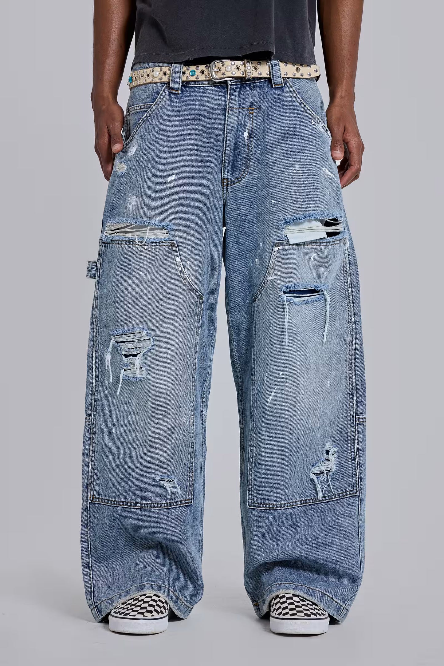 Jaded London Blue Vintage Distressed Carpenter Jeans