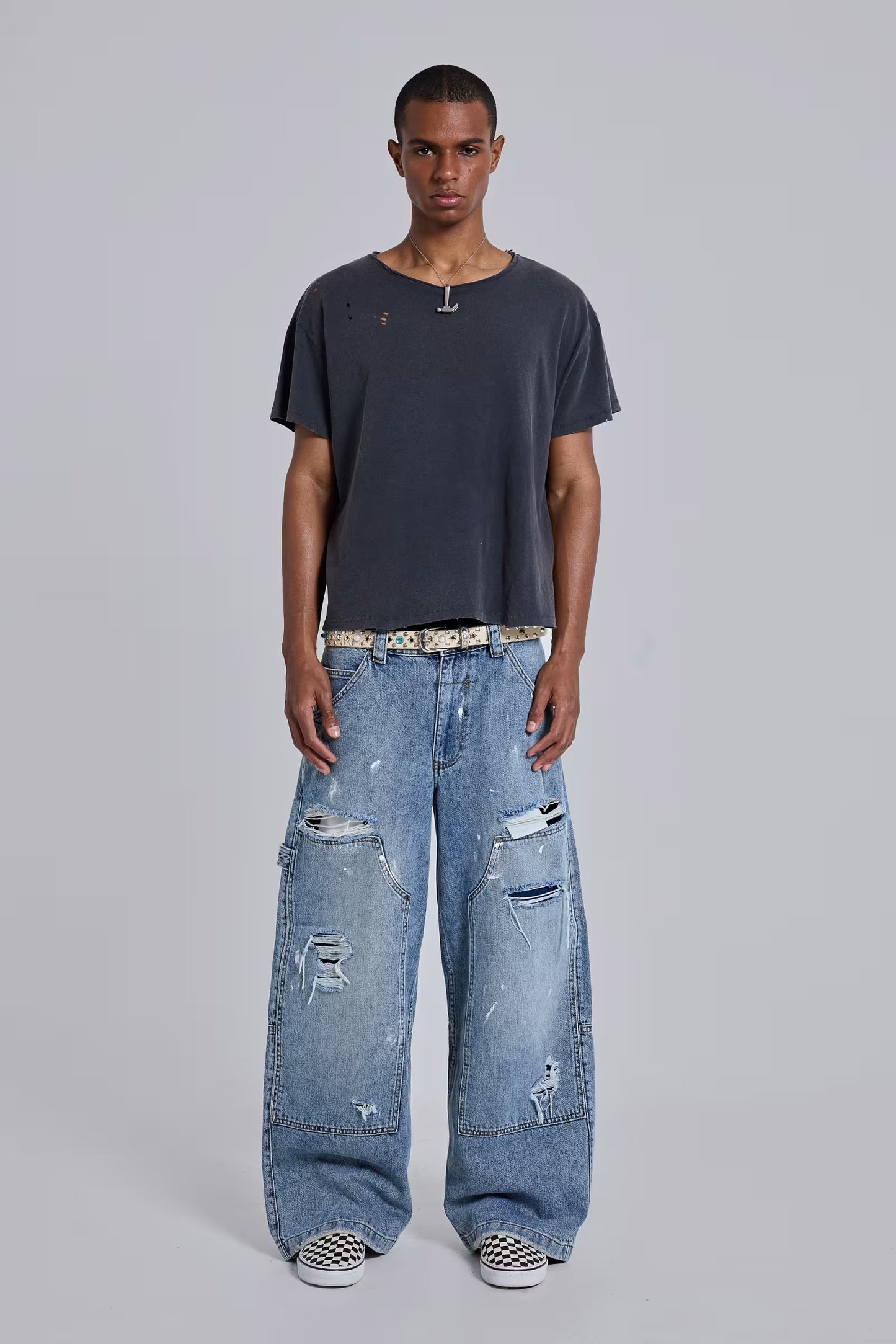 Jaded London Blue Vintage Distressed Carpenter Jeans