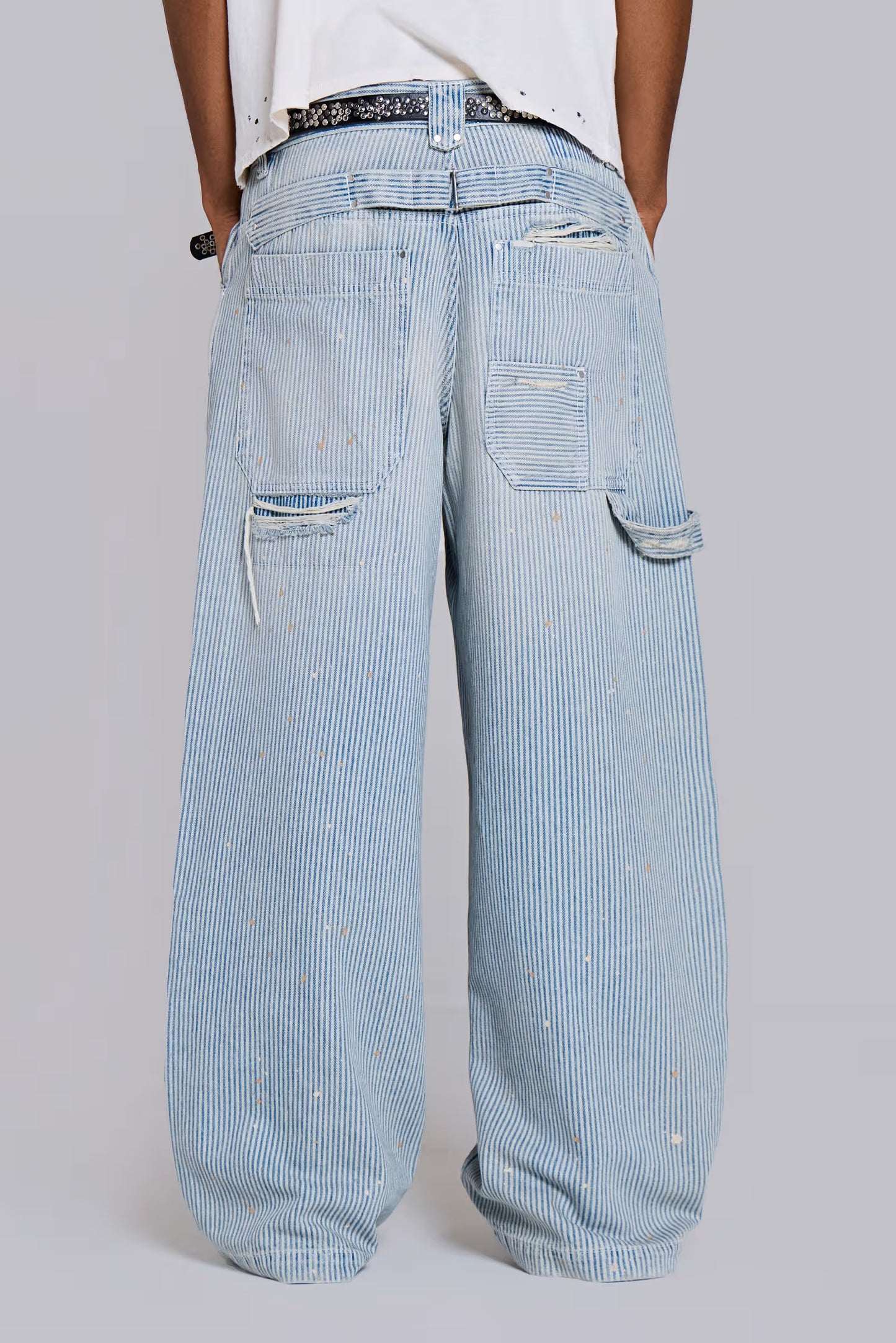 Jaded London Pinstripe Double Knee Carpenter Jeans