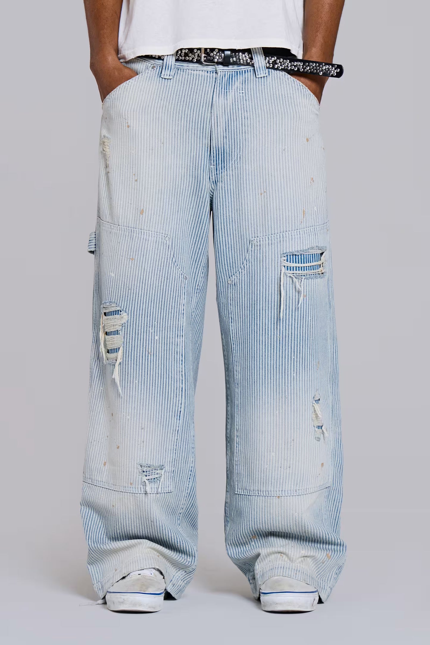Jaded London Pinstripe Double Knee Carpenter Jeans