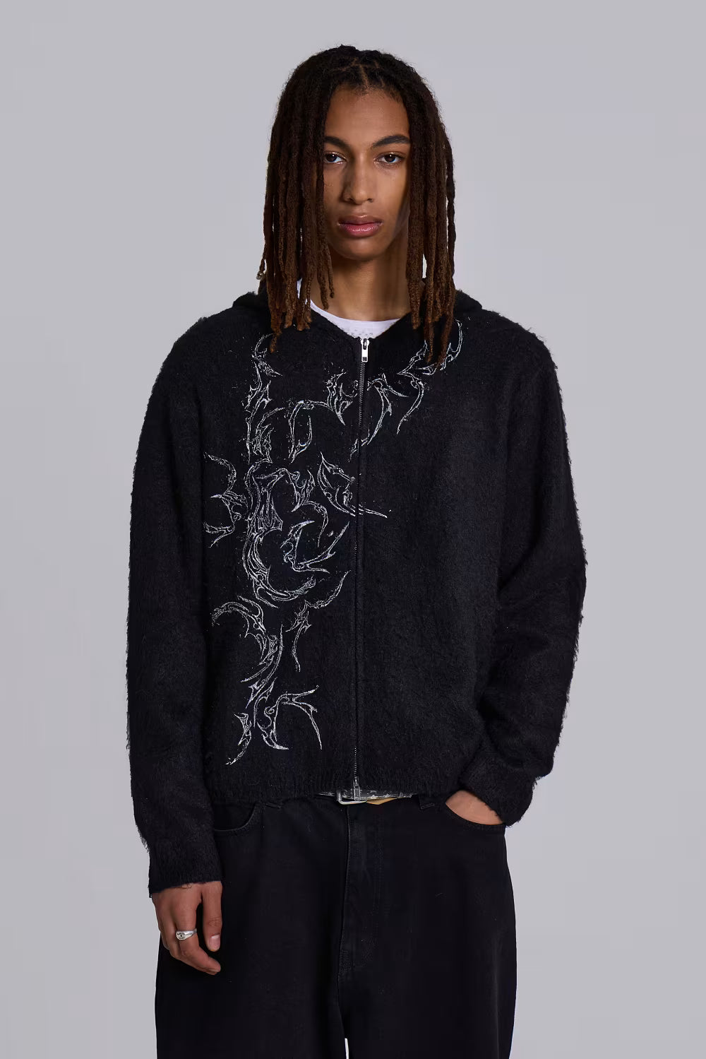 Jaded London Scratch Mohair Zip-Up Hoodie