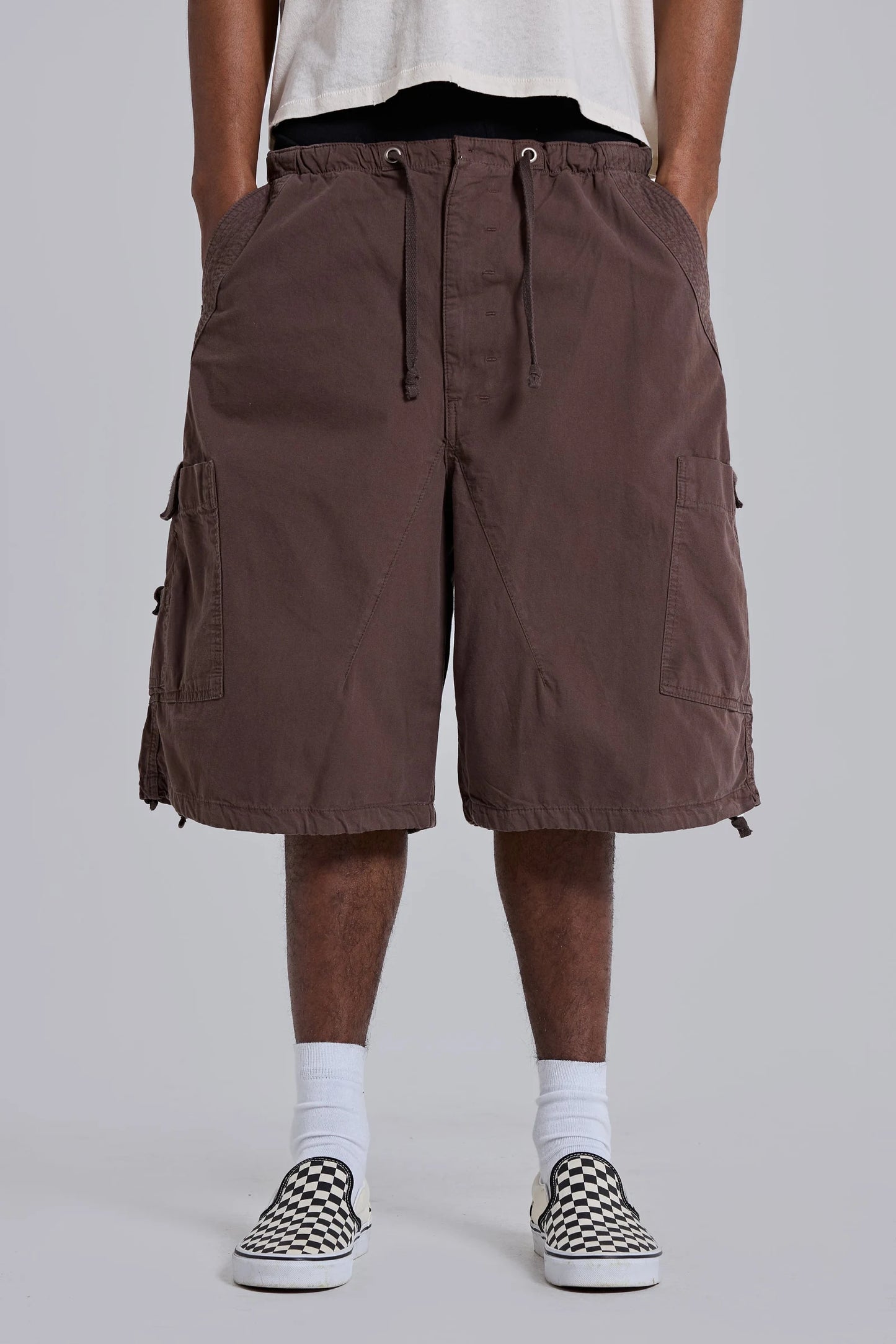 Jaded London Brown Parachute Cargo Baggy Shorts