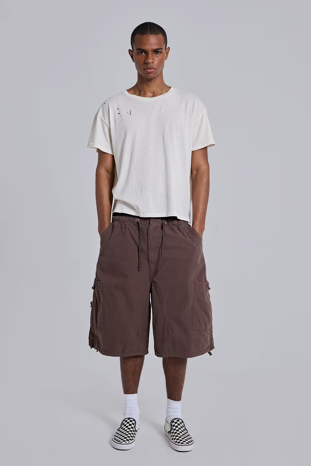 Jaded London Brown Parachute Cargo Baggy Shorts