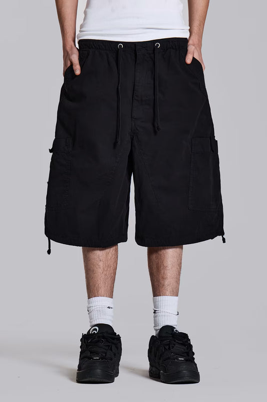 Jaded London Black Parachute Cargo Baggy Shorts