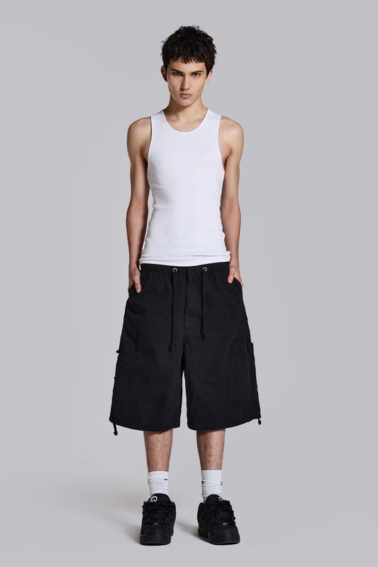 Jaded London Black Parachute Cargo Baggy Shorts