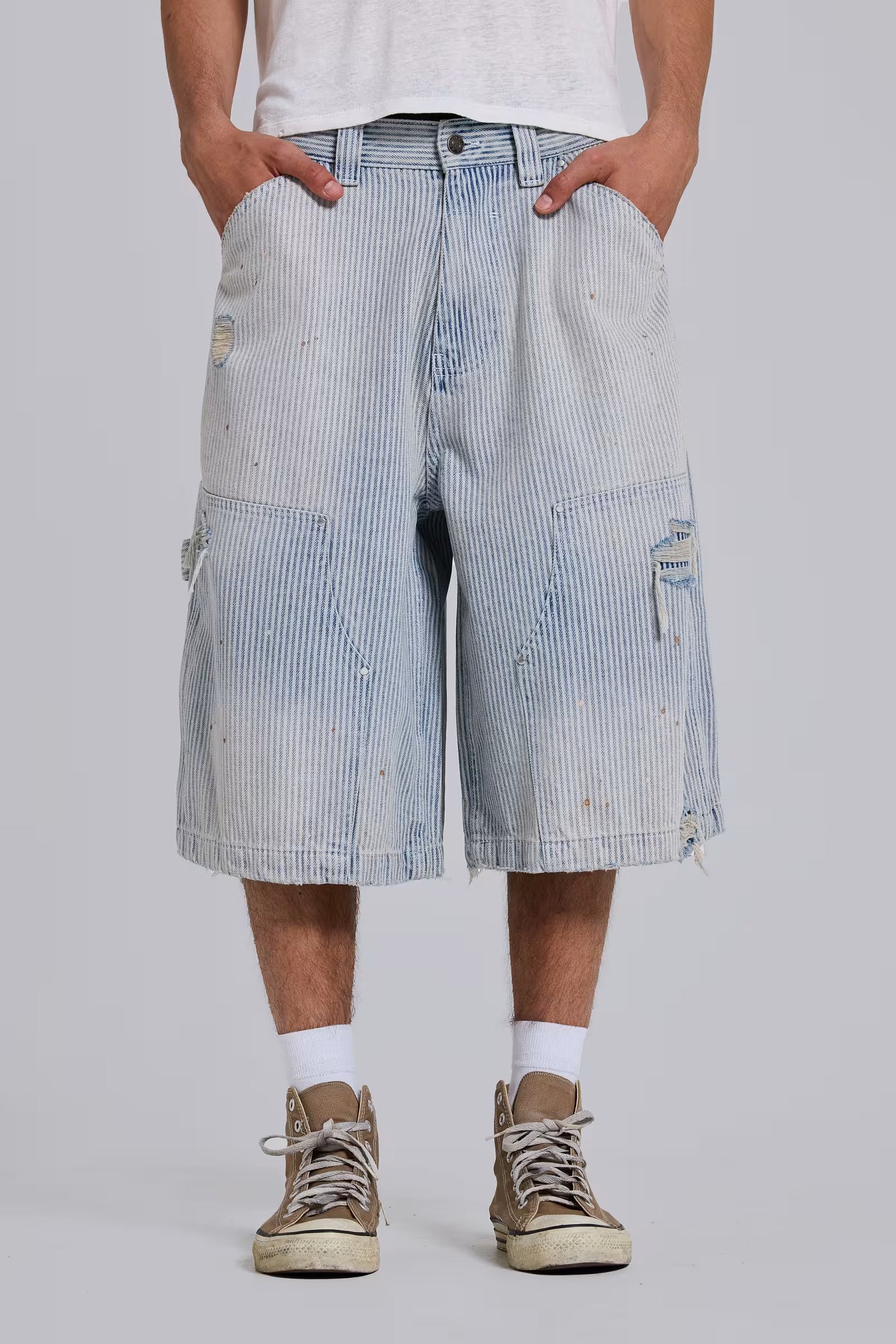 Jaded London Pinstripe Double Knee Carpenter Jorts