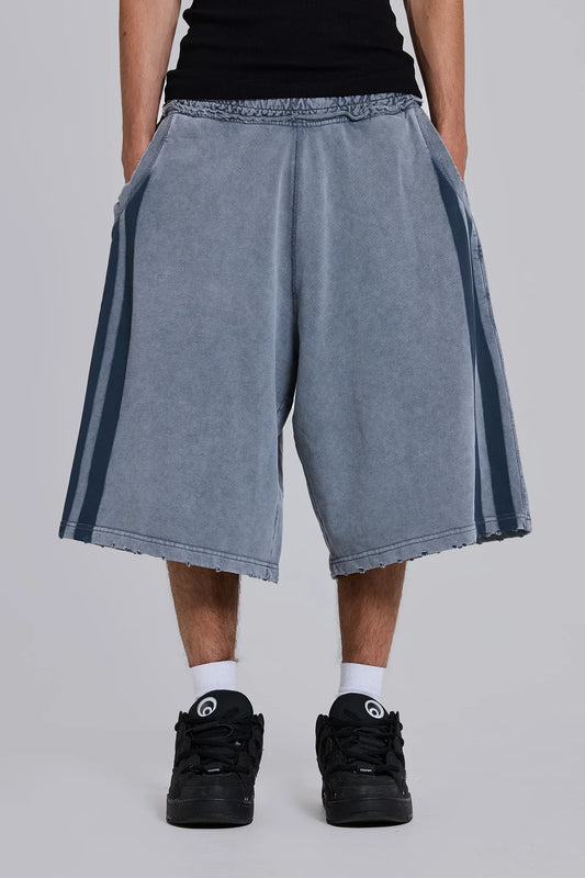 Jaded London Washed Grey Sporty Stripe Monster Jogger Shorts