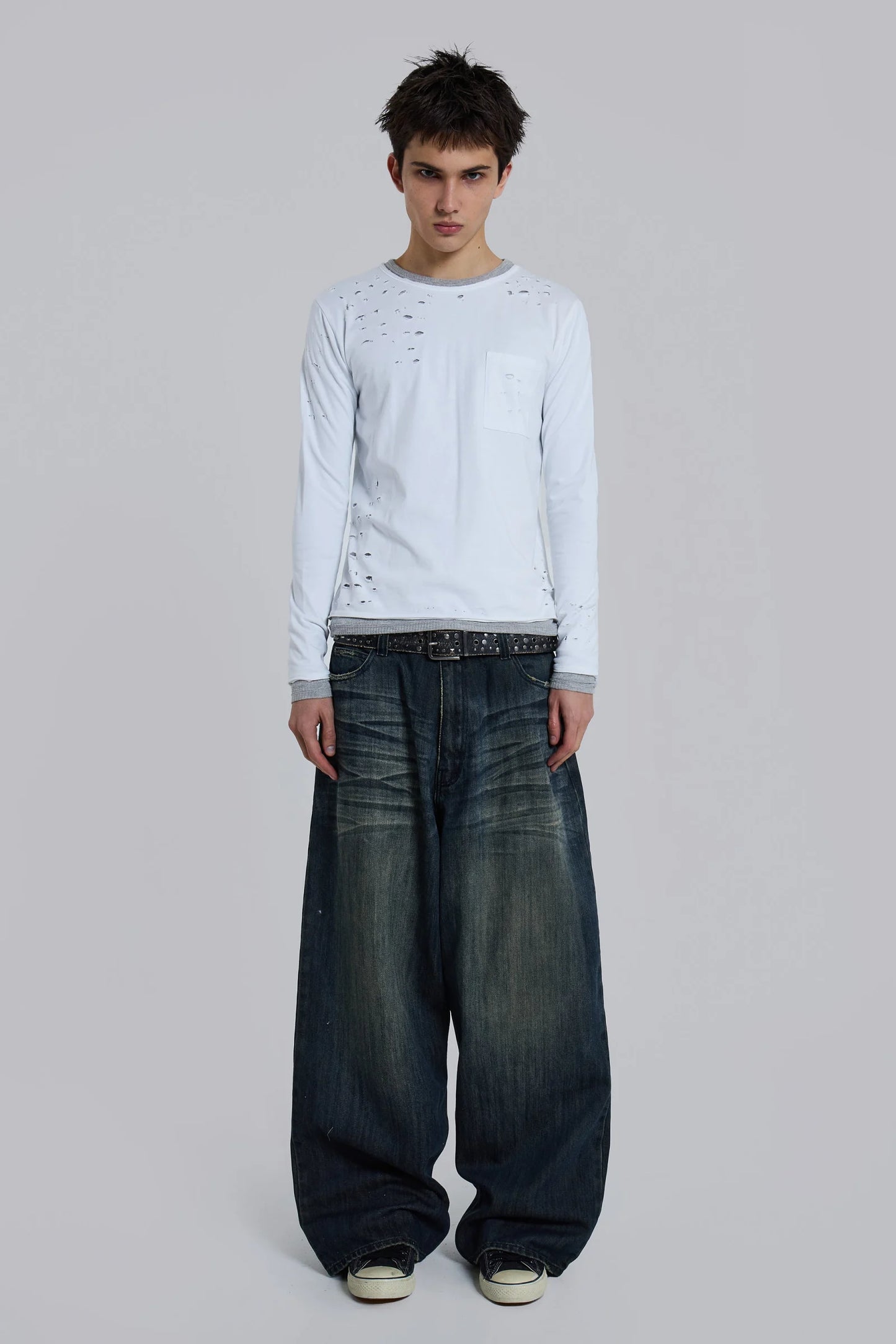 Distressed Double-Layered Waffle Jaded London Top