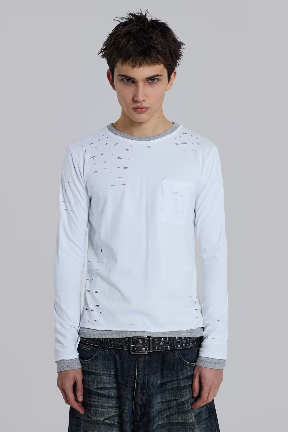 Distressed Double-Layered Waffle Jaded London Top