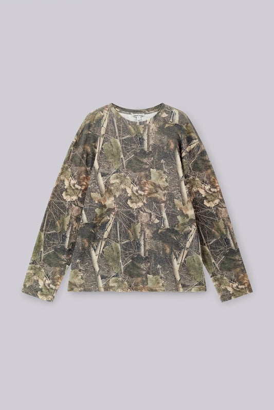 Jaded London Woodland Camo Waffle Long Sleeve Top