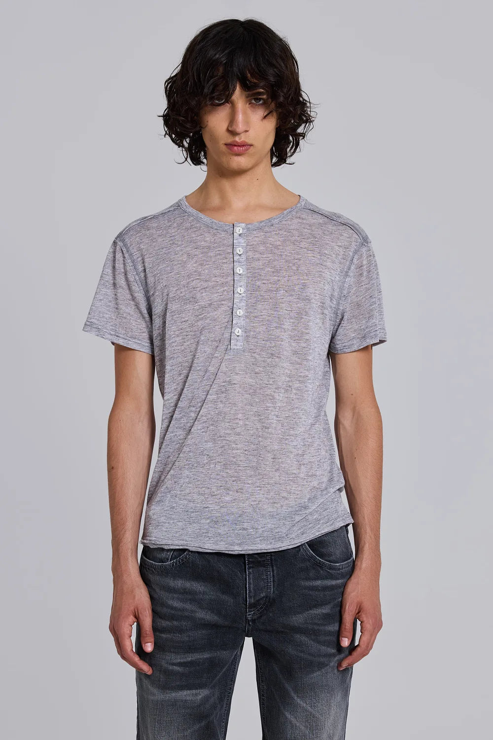 Jaded London Grey Marl Haze Henley T-Shirt